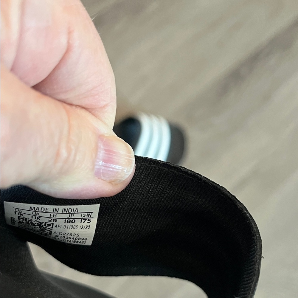 Adidas Black Slides with White Stripes - Picture 3 of 4